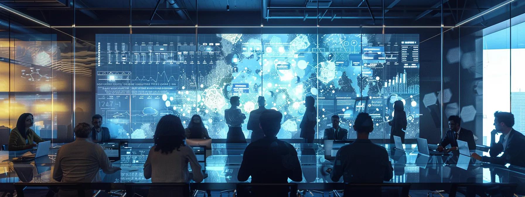 a dynamic office environment filled with diverse professionals collaborating around a modern conference table, utilizing digital dashboards and agile boards to brainstorm innovative solutions and track project metrics, all against a backdrop of transparent communication and teamwork.