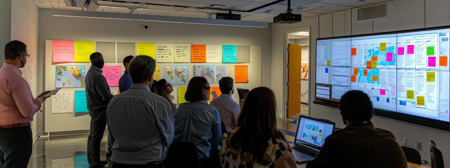 a dynamic office setting showcases a diverse group of entrepreneurs engaged in a strategic planning session, surrounded by modern technology tools and colorful kanban boards, symbolizing the foundational elements of startup success and growth.