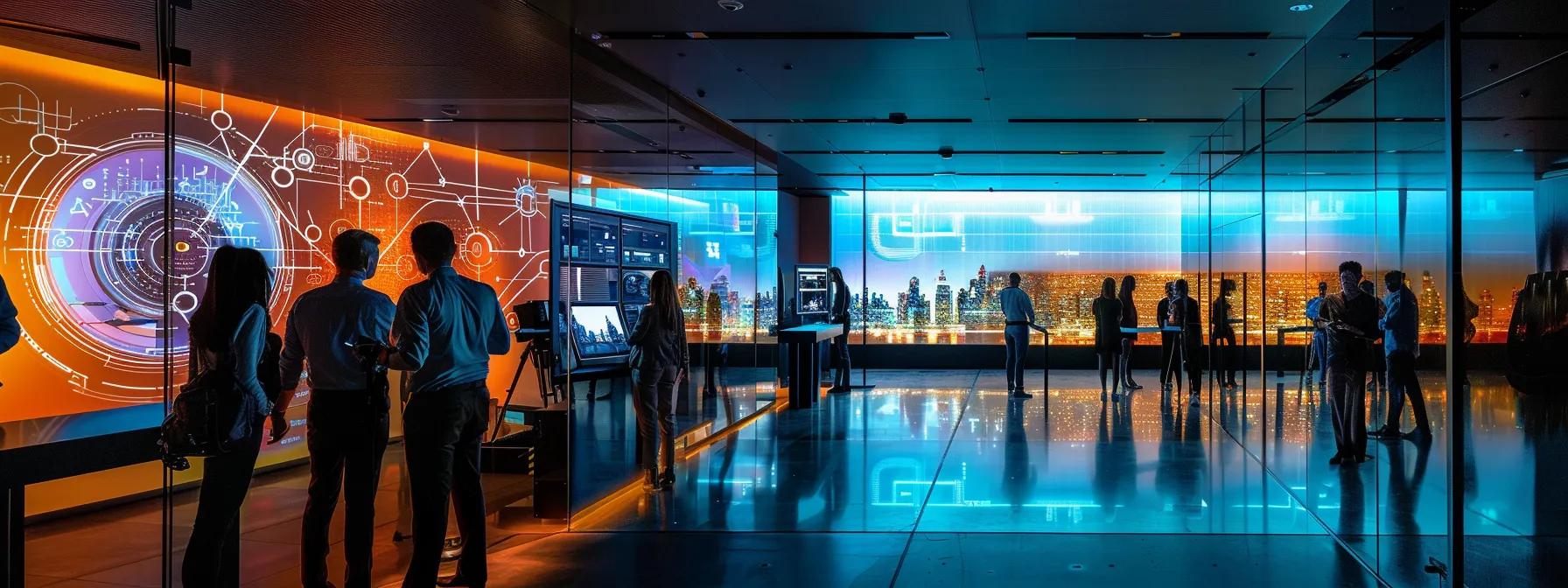 a sleek, modern office environment features a collaborative team gathered around a large interactive screen, actively engaging in a dynamic brainstorming session on process improvement techniques like dmaic and pdca, with colorful visual flowcharts and data analytics on display.