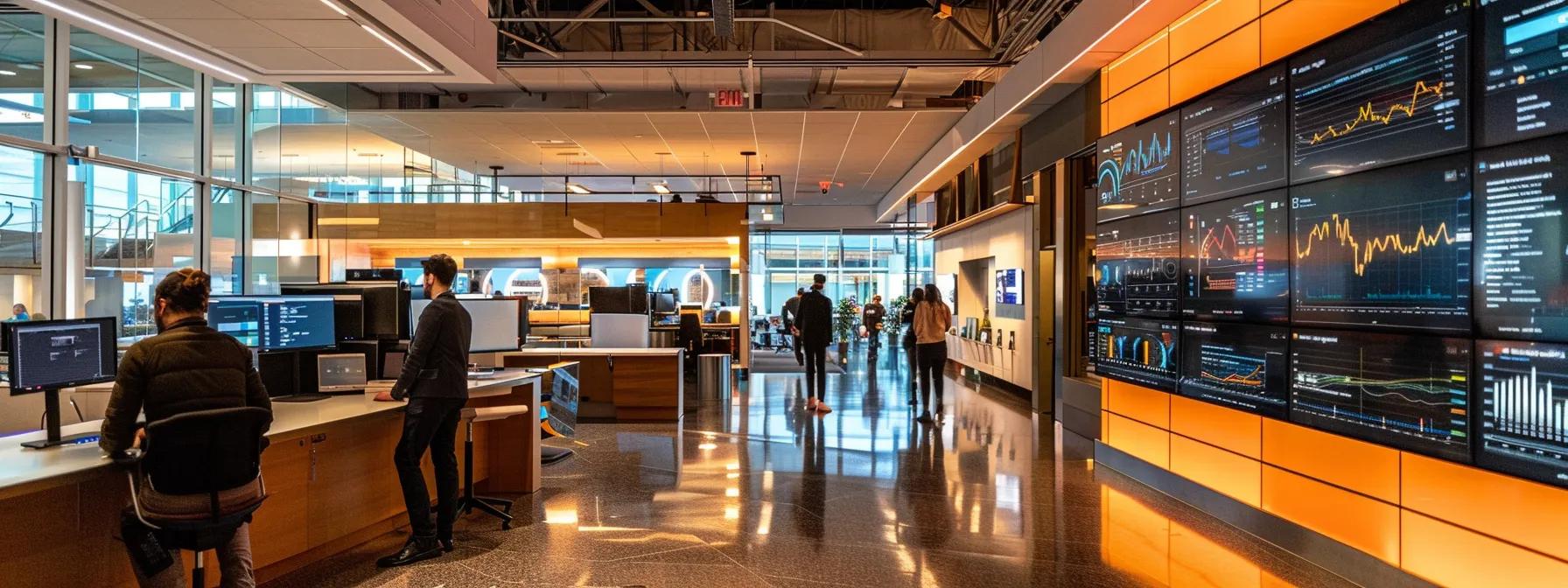 a sleek, modern office environment features professionals engaged in a focused discussion, analyzing charts and reports on operational efficiency and risk management, illuminated by bright overhead lighting that highlights their determination to enhance business workflows and strategic alignment.