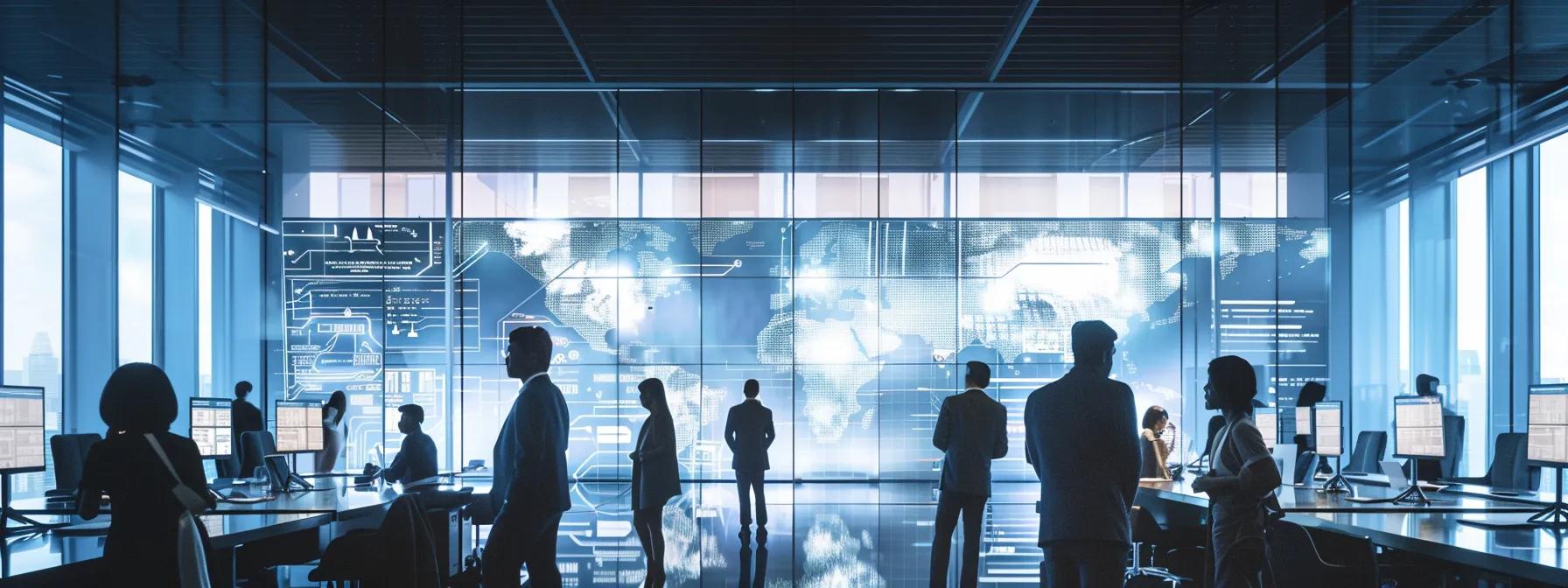 a sleek, modern office filled with advanced technology showcases a team collaborating intensely over digital screens displaying intricate robotic process automation workflows, symbolizing the transformative power of automation in enhancing productivity and efficiency.