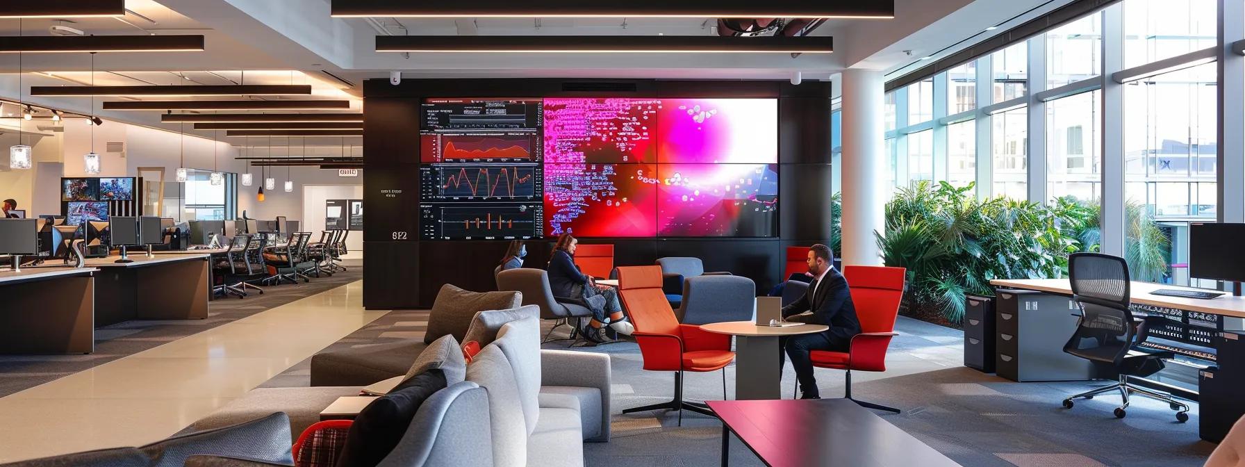 a sleek, modern office filled with data-driven visuals and digital dashboards, showcasing a team of professionals collaboratively analyzing workflow maps and performance metrics on large screens, emphasizing the pursuit of operational efficiency and performance enhancement.