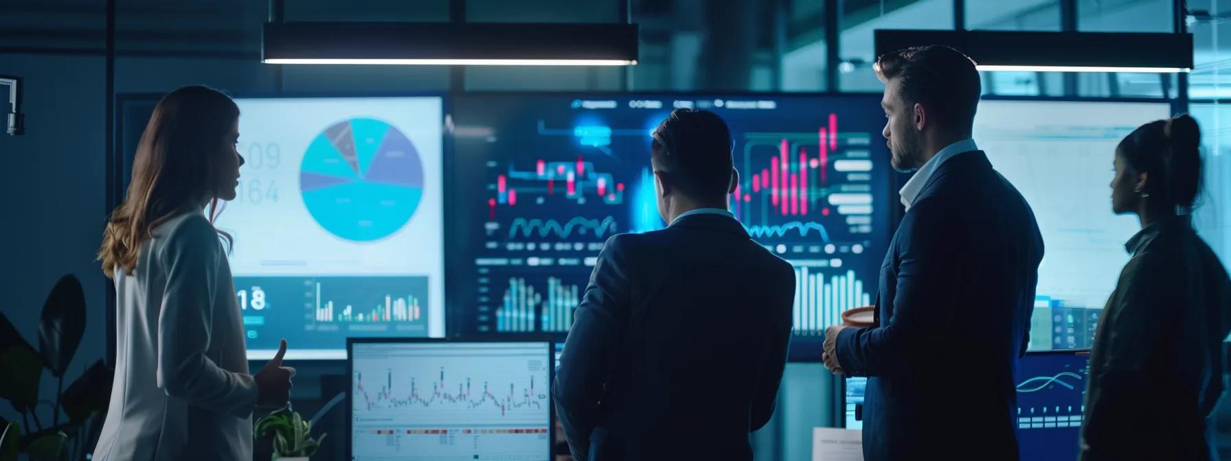 a vibrant office setting features a diverse team engaged in a dynamic brainstorming session, surrounded by digital charts showing impressive growth metrics and collaborative tools, illustrating the successful integration of lean six sigma techniques and agile methodologies for organizational improvement.